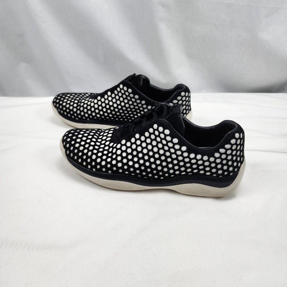 Prada Suede Slip-on 3D Sneakers pull tight laces Black White Prada Size 38 US 8 - Picture 3 of 10